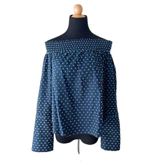 Derek Lam 10 Crosby Navy Clip Dot Off the Shoulder Top Size 2 - Picture 9 of 9